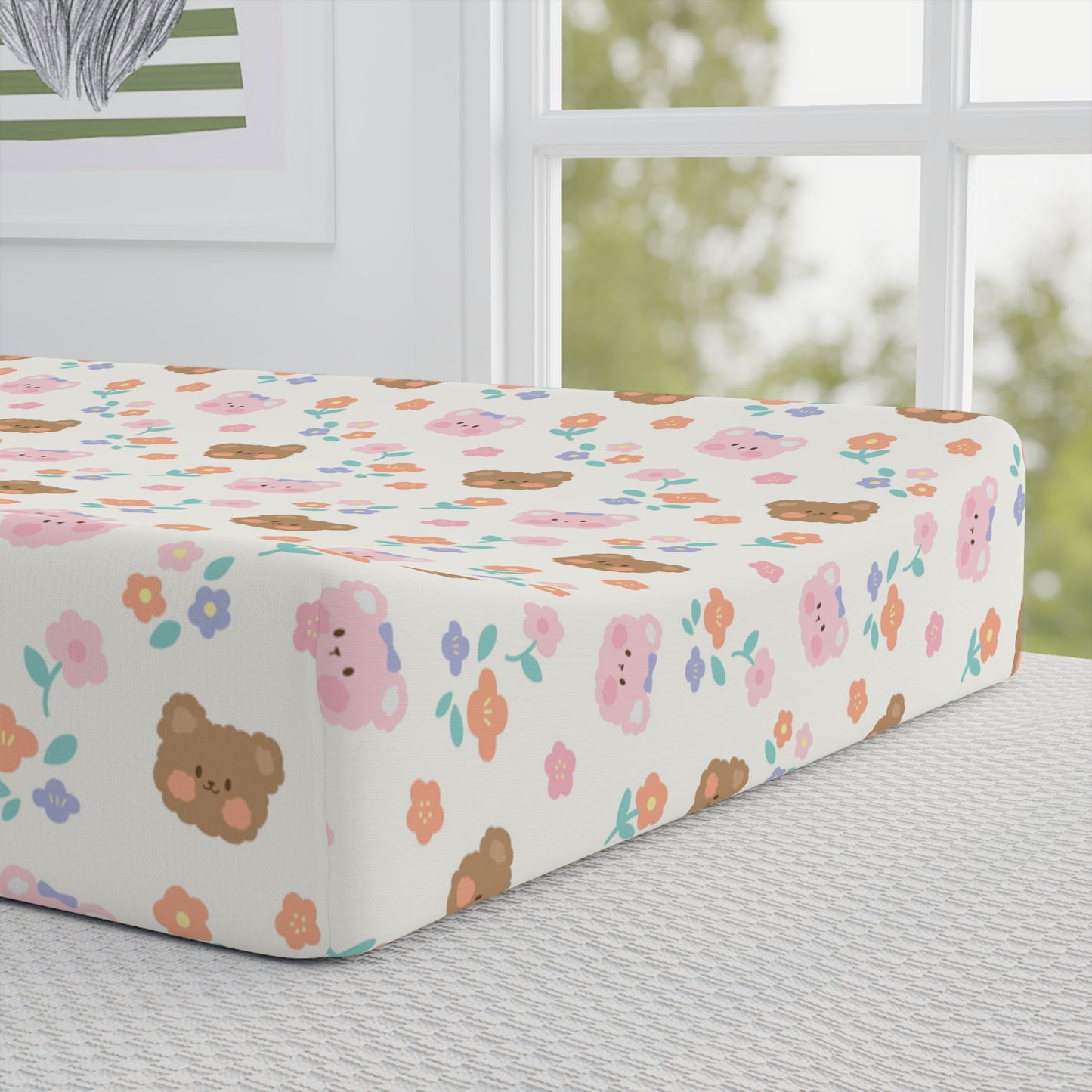 Pink Teddy Bear Baby Changing Pad Cover — Personalized Name Option