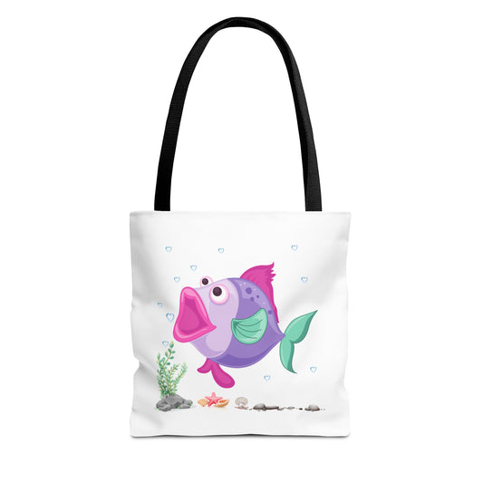 Fish with open mouth bubbles and underwater flora. Tote Bag