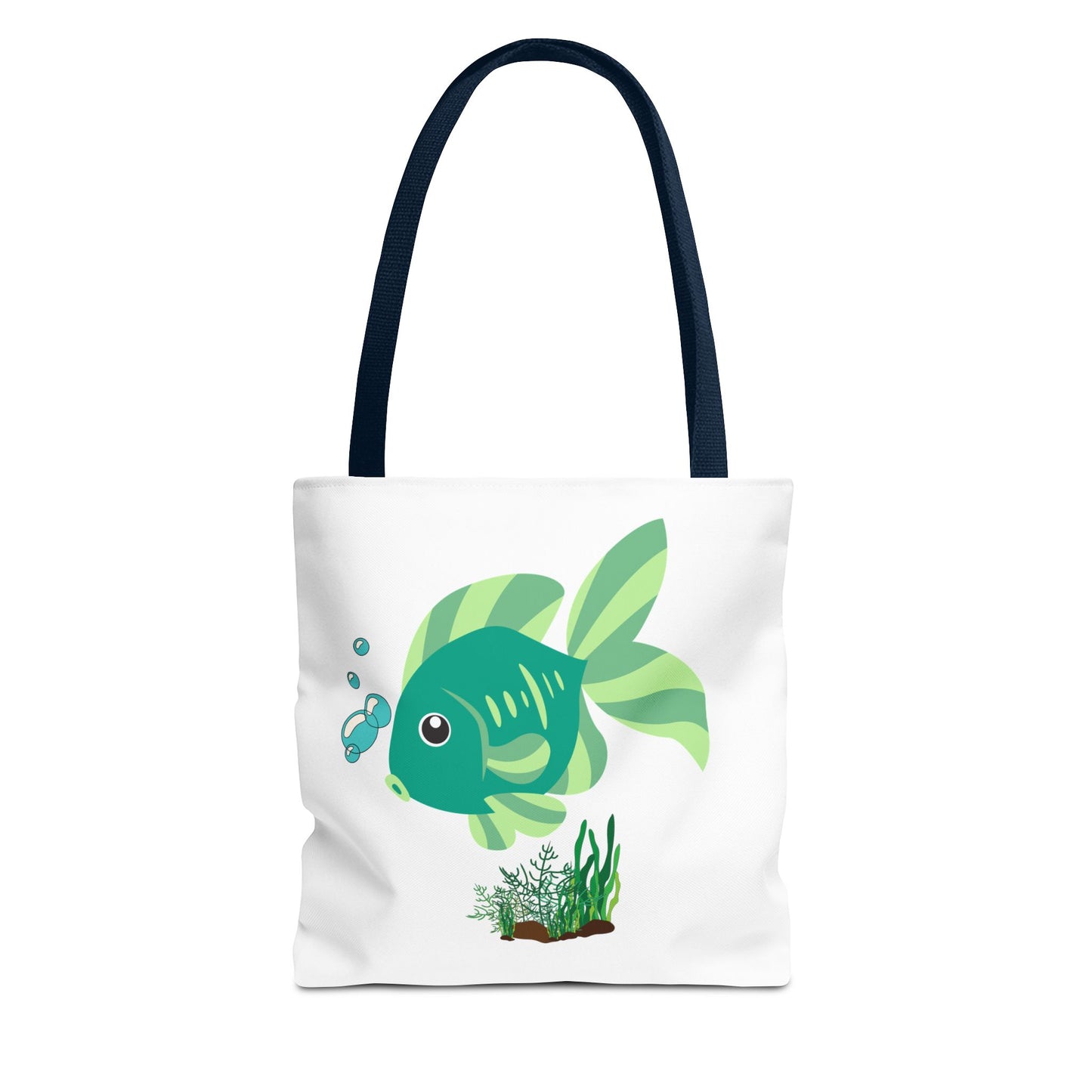 Green fish with bubbles and aquatic plants Tote Bag