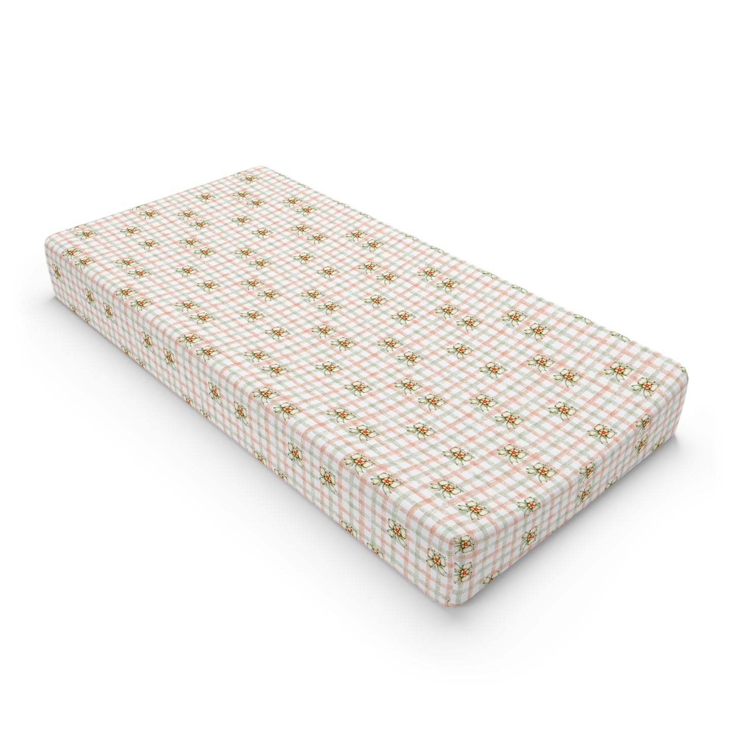 Floral Gingham Baby Changing Pad Cover — Soft Pastel Rose Check for Nursery