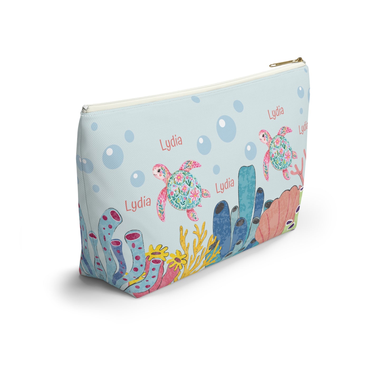 Personalized Sea Turtle Makeup Bag — Floral Turtle Cosmetic Pouch