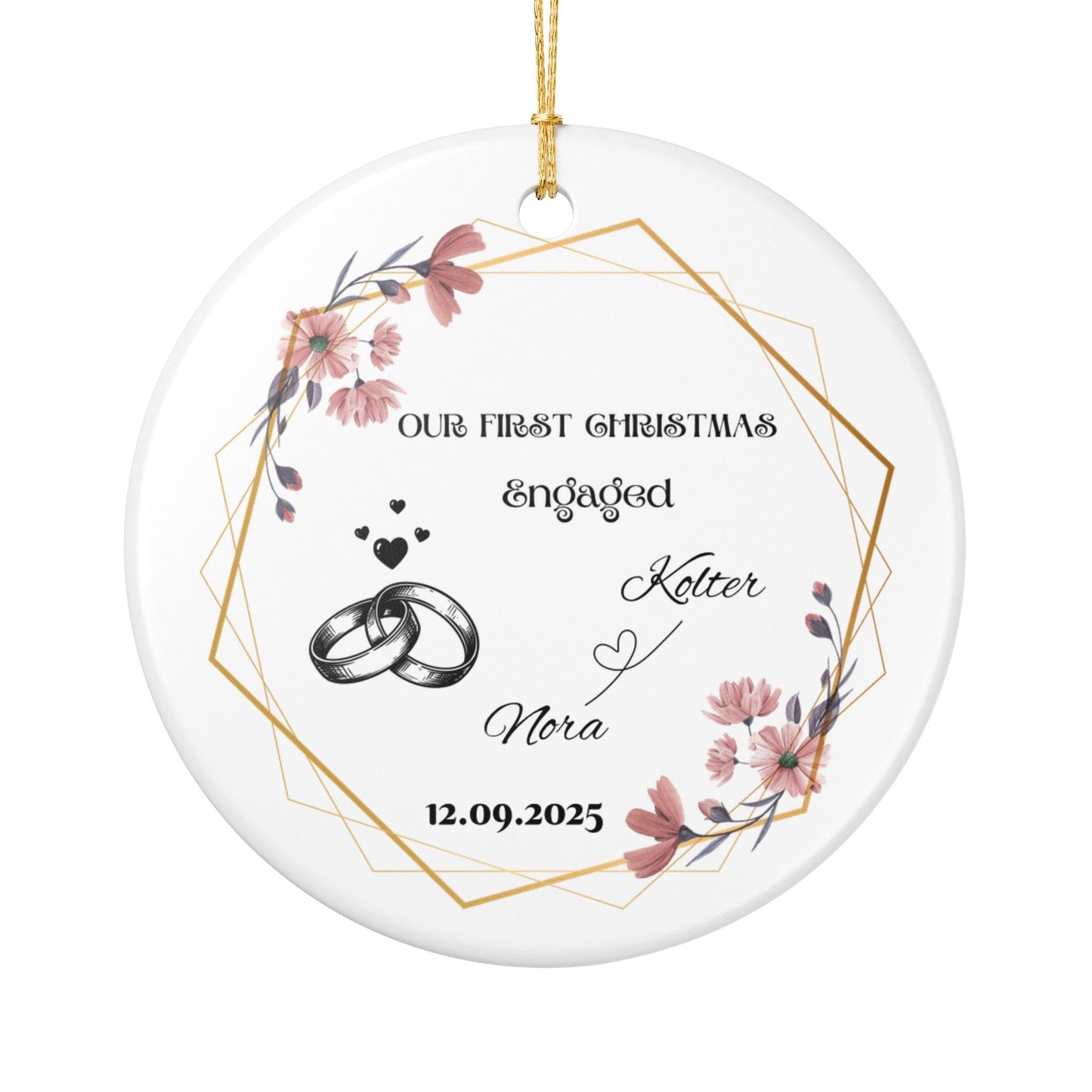 Engagement Christmas Ornament - Personalized Ceramic Decoration, Holiday Keepsake, Wedding Gift, First Christmas Together, Custom [...]