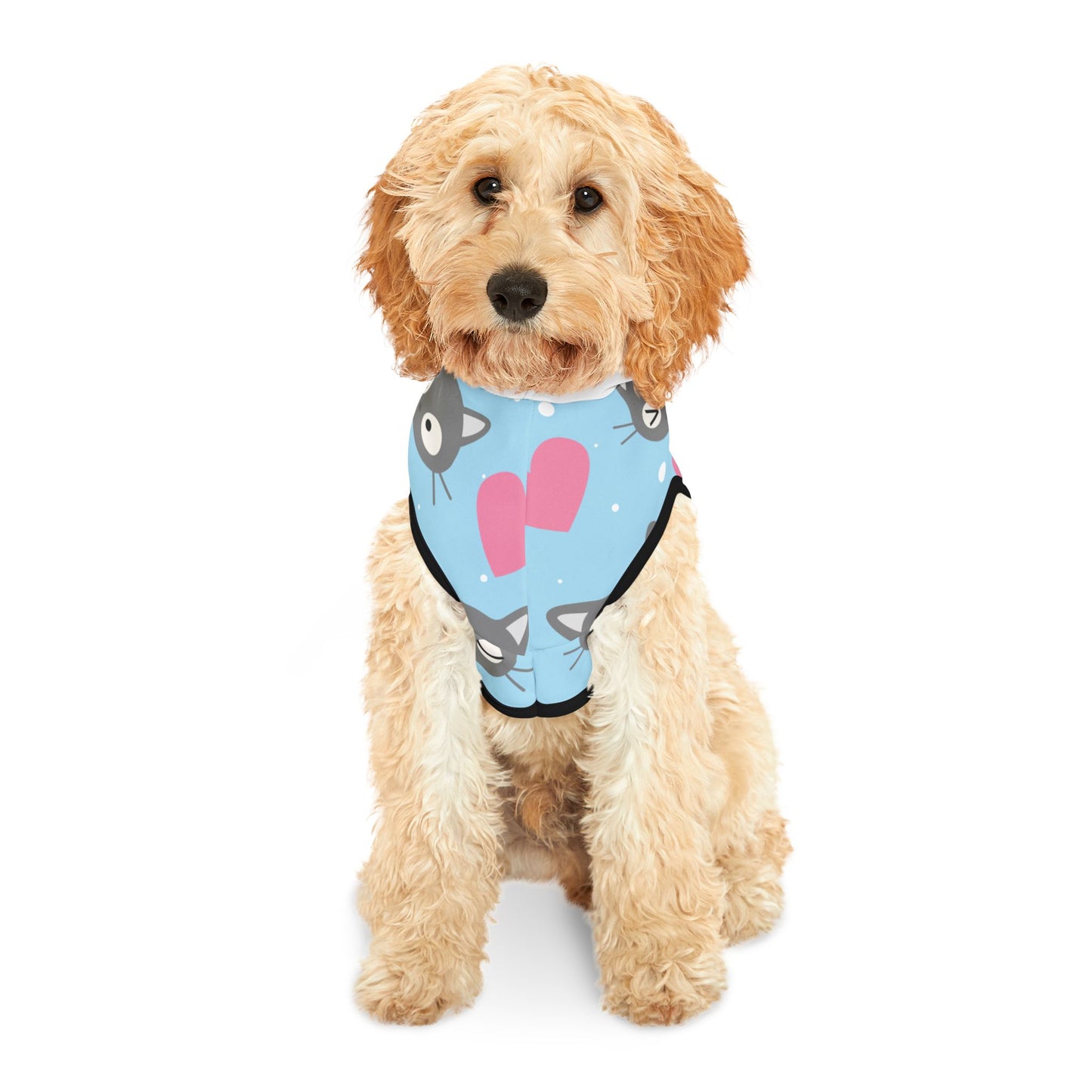 Personalized Cat Heart Pet Hoodie — Cute Blue Cat Pattern Dog & Cat Hoodie