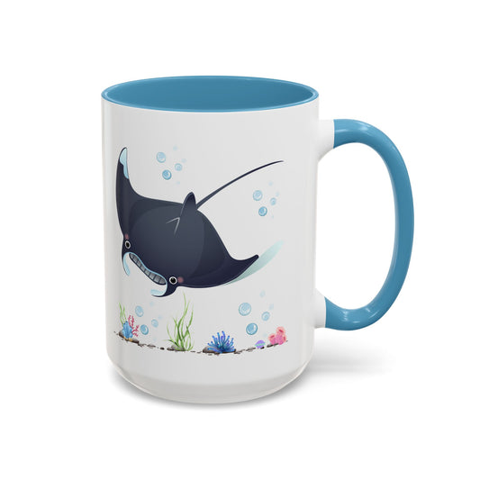 Manta ray with bubbles and coral reef Coffee Mug
