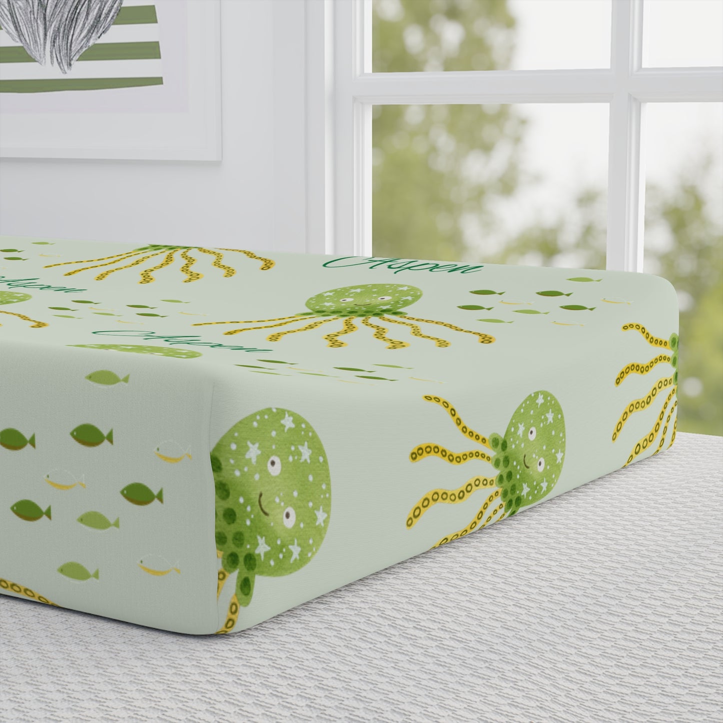 Changing Pad Cover - Green Jellyfish Pattern