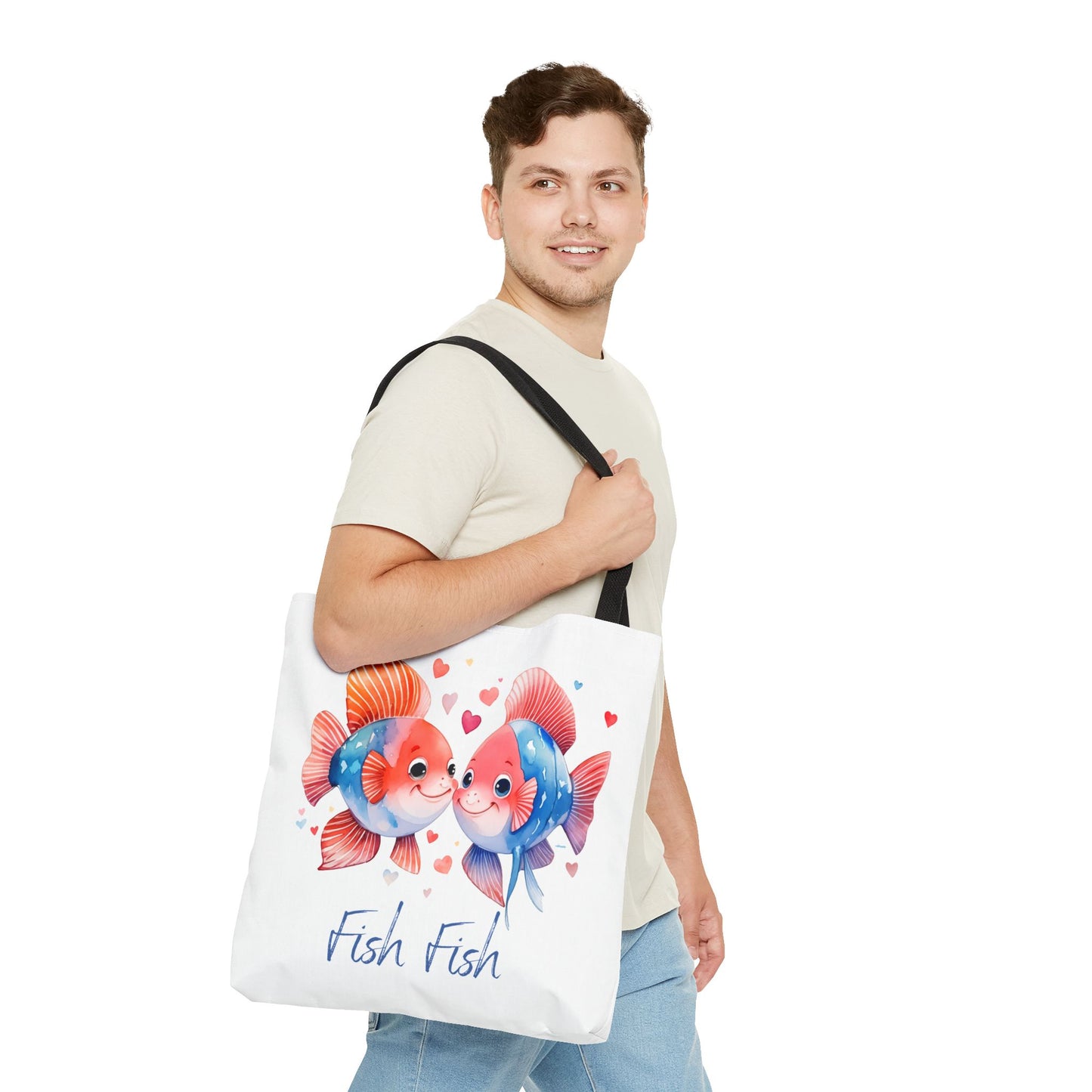 Cute Fish Couple Tote Bag — 'Fish Fish' Romantic Sea Life Beach Shopper