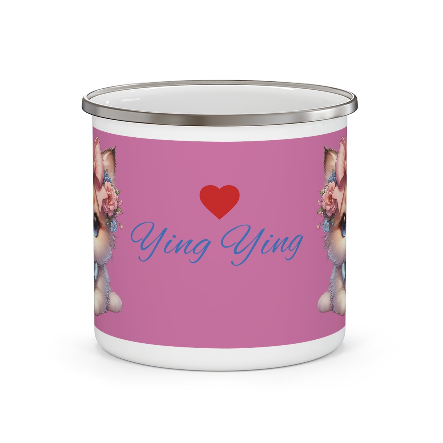Enamel Mug — Cute Floral Kitten "Ying Ying" Camping Cup