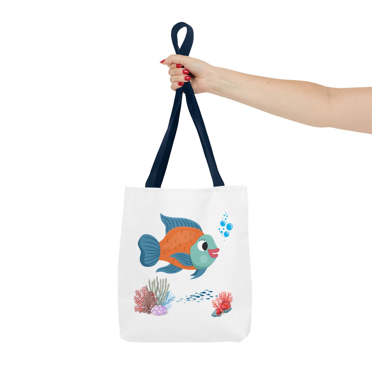 Orange and blue fish with coral and bubble Tote Bag