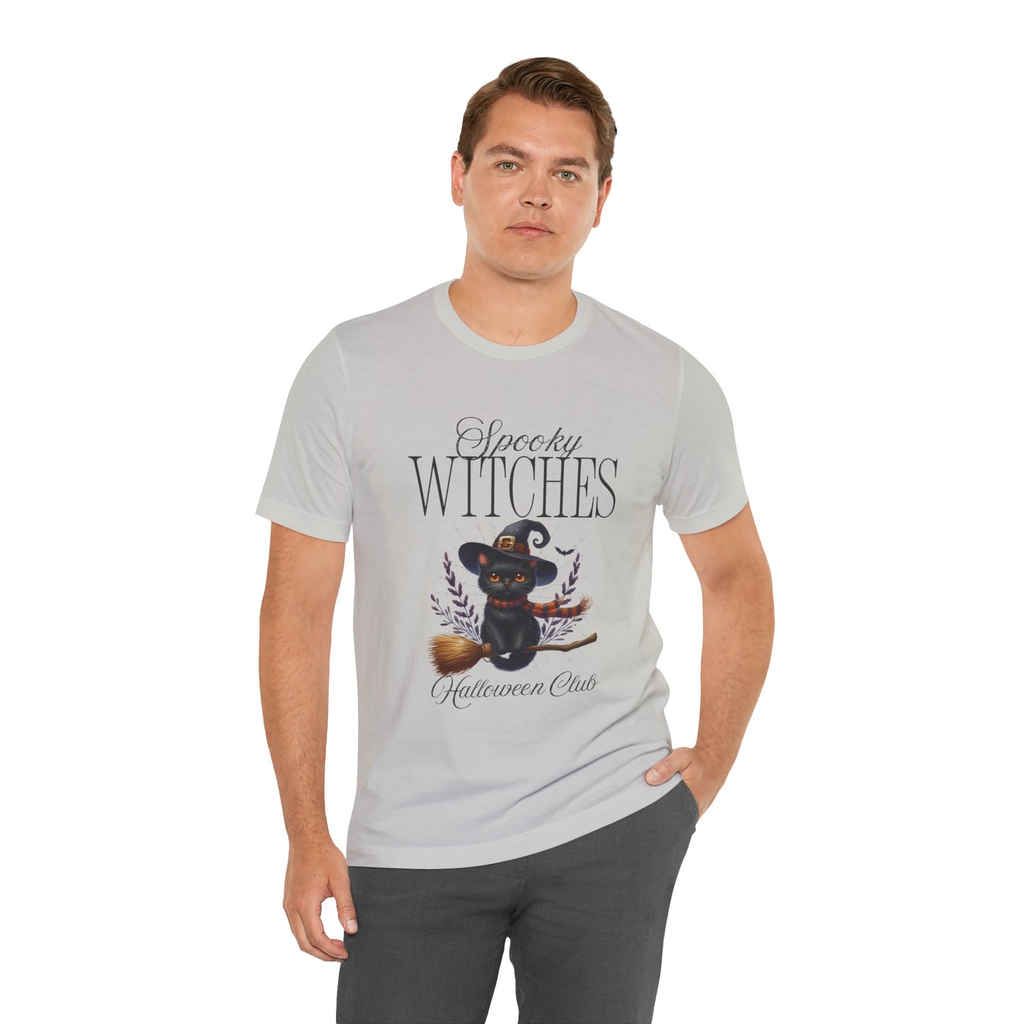 Spooky Witches Halloween Tee, Unisex Short Sleeve Shirt, Witch T-Shirt, Halloween Costume Top, Cat Lovers Gift, Fall Fashion