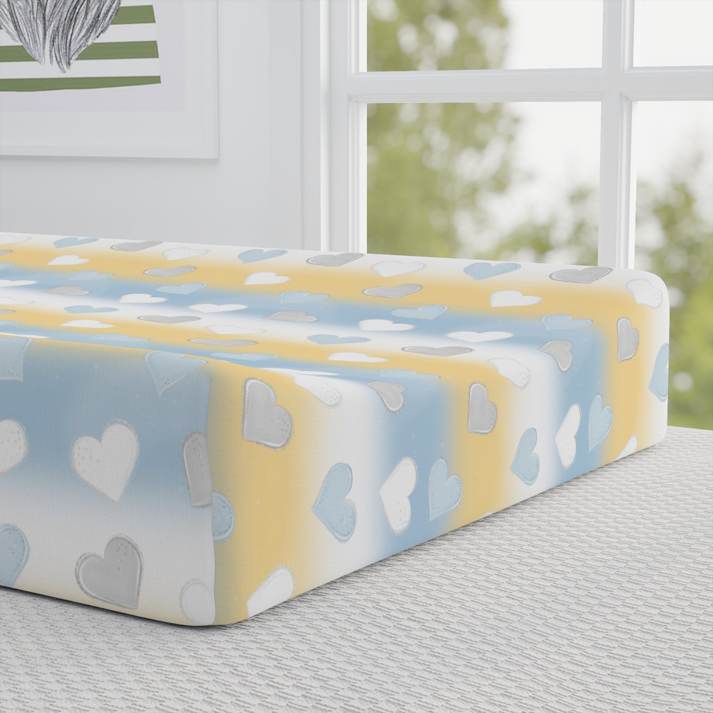 Personalized Baby Changing Pad Cover – Blue Heart Cloud Design with Name