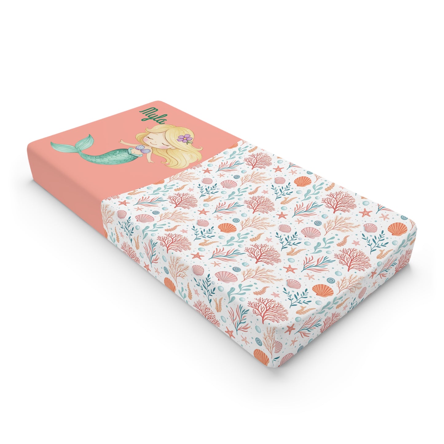 Mermaid Coral Baby Changing Pad Cover — Floral Sea Life Nursery Decor