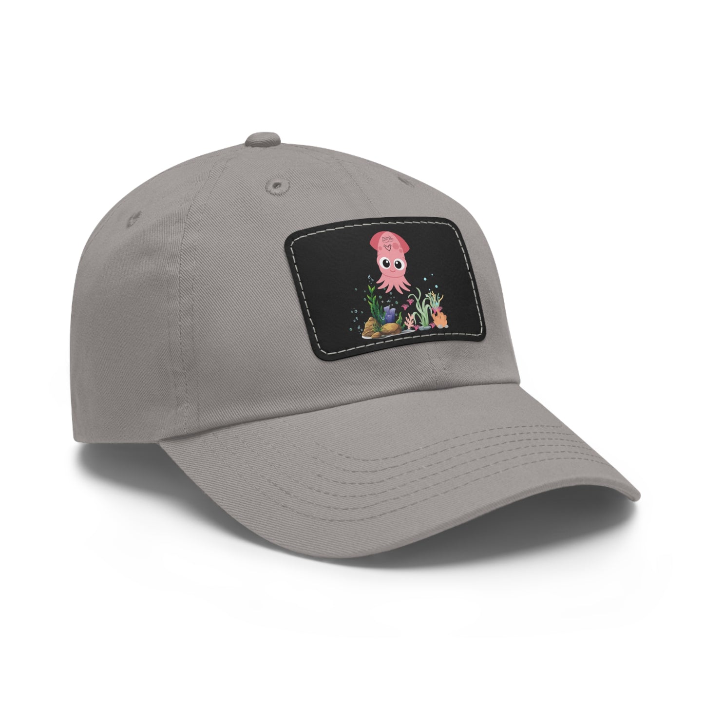 Pink squid cartoon with love Dad Hat with Leather Patch (Rectangle)
