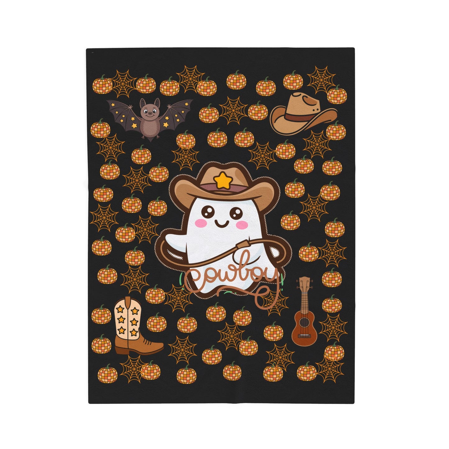 Cowboy Ghost Plush Blanket, Cozy Throw, Halloween Decor, Gift for Kids, Cute Home Accessory, Soft Blanket for Fall