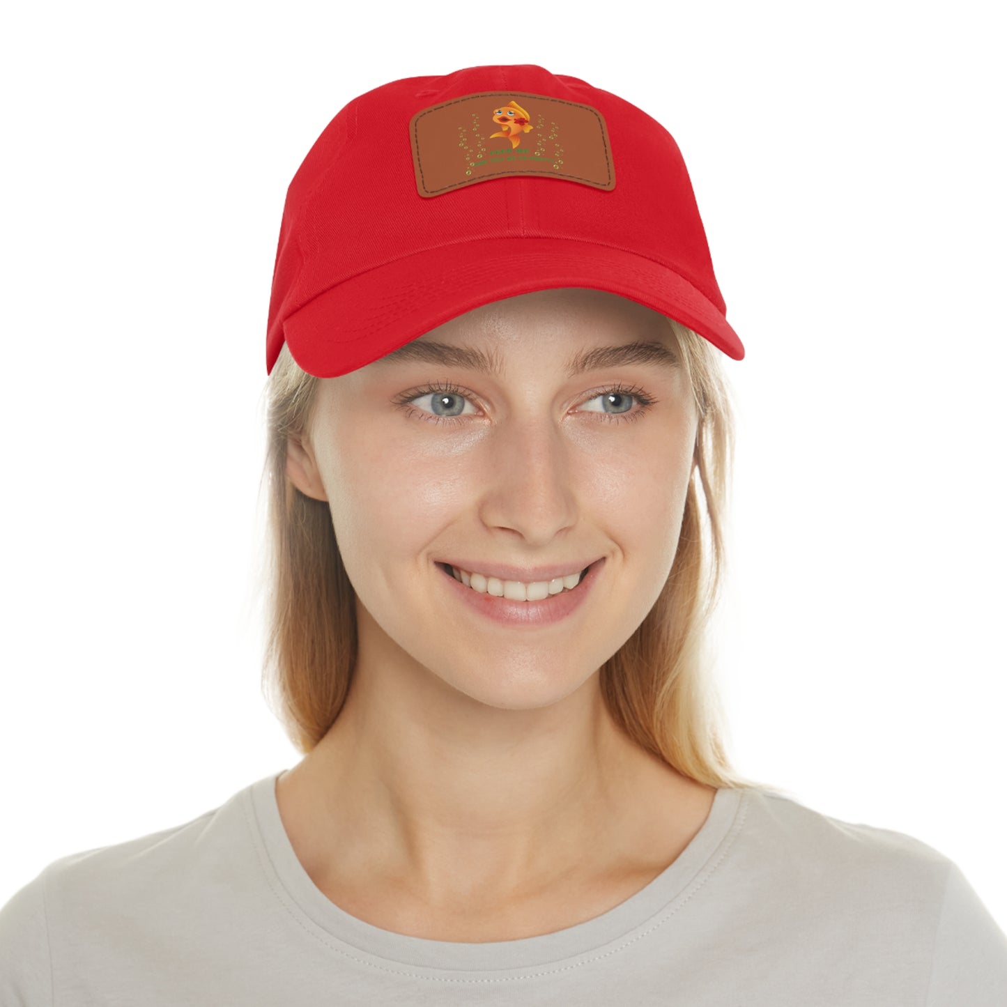 Cartoon goldfish with red lips and flower Dad Hat with Leather Patch (Rectangle)