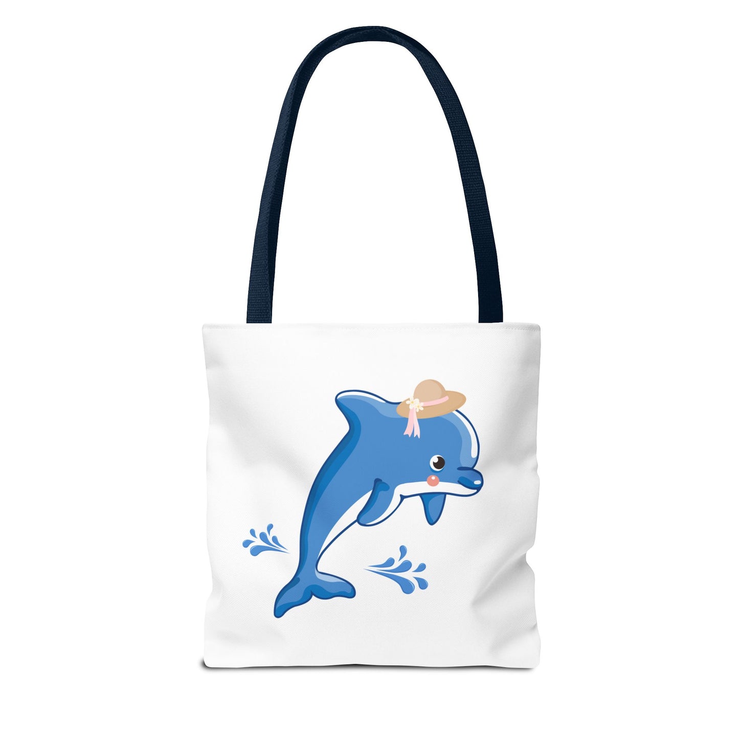 Dolphin wearing a straw hat with stylized water splashes Tote Bag