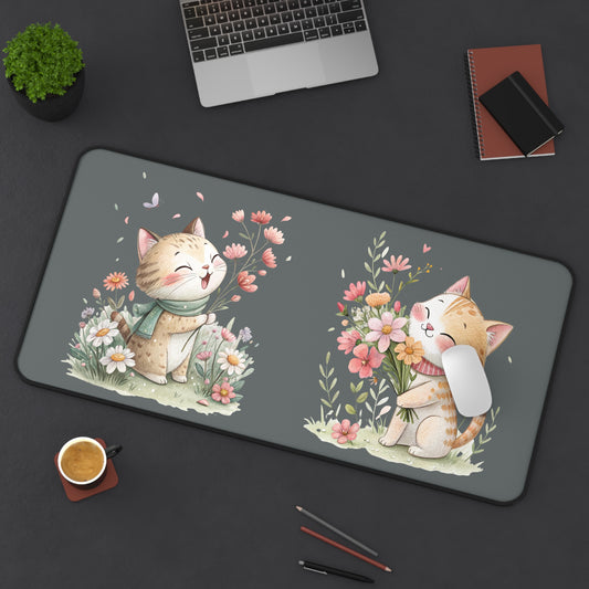 Cute Cat Floral Desk Mat - Adorable Office Decor for Cat Lovers