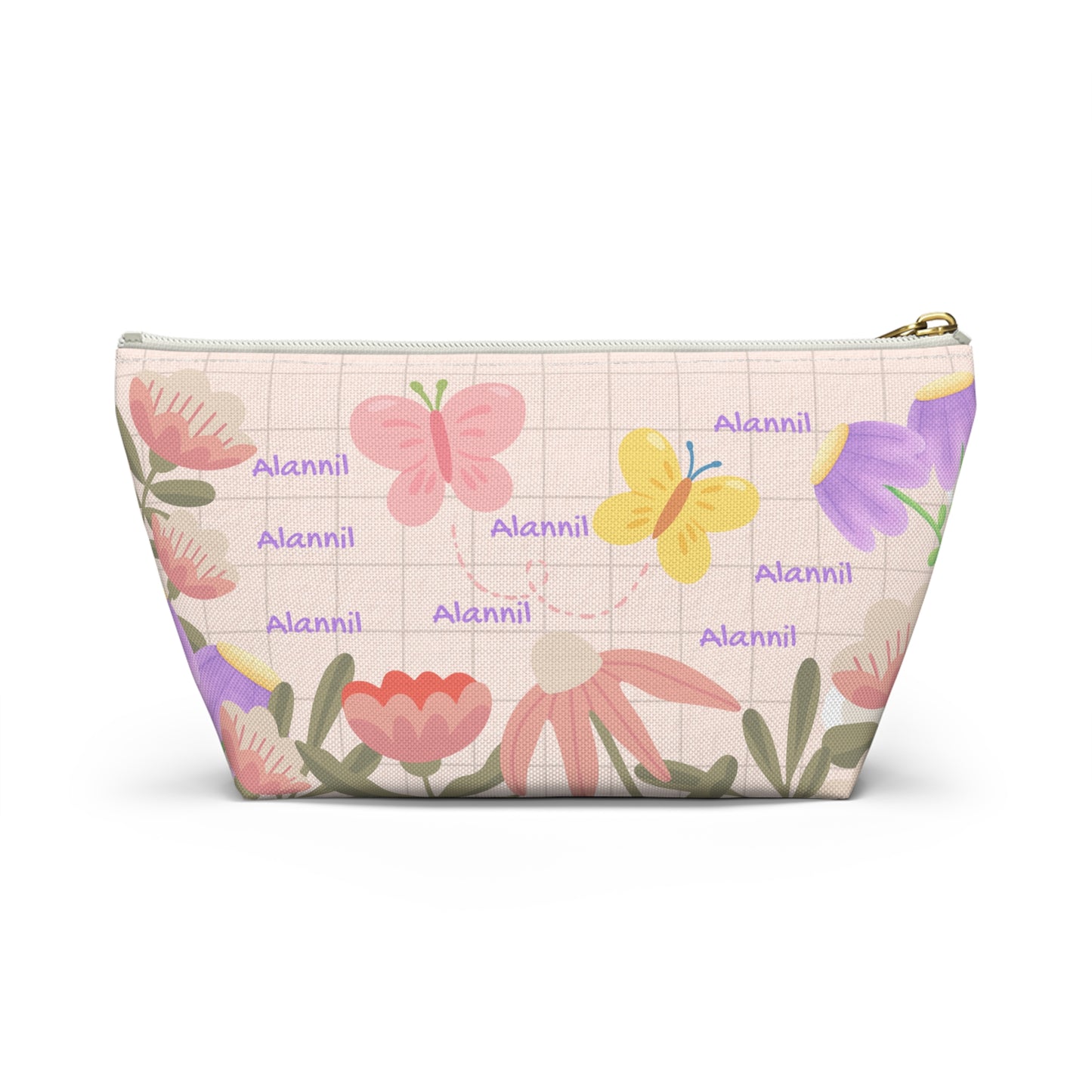 Floral Butterfly Accessory Pouch — Personalized T-Bottom Makeup Bag