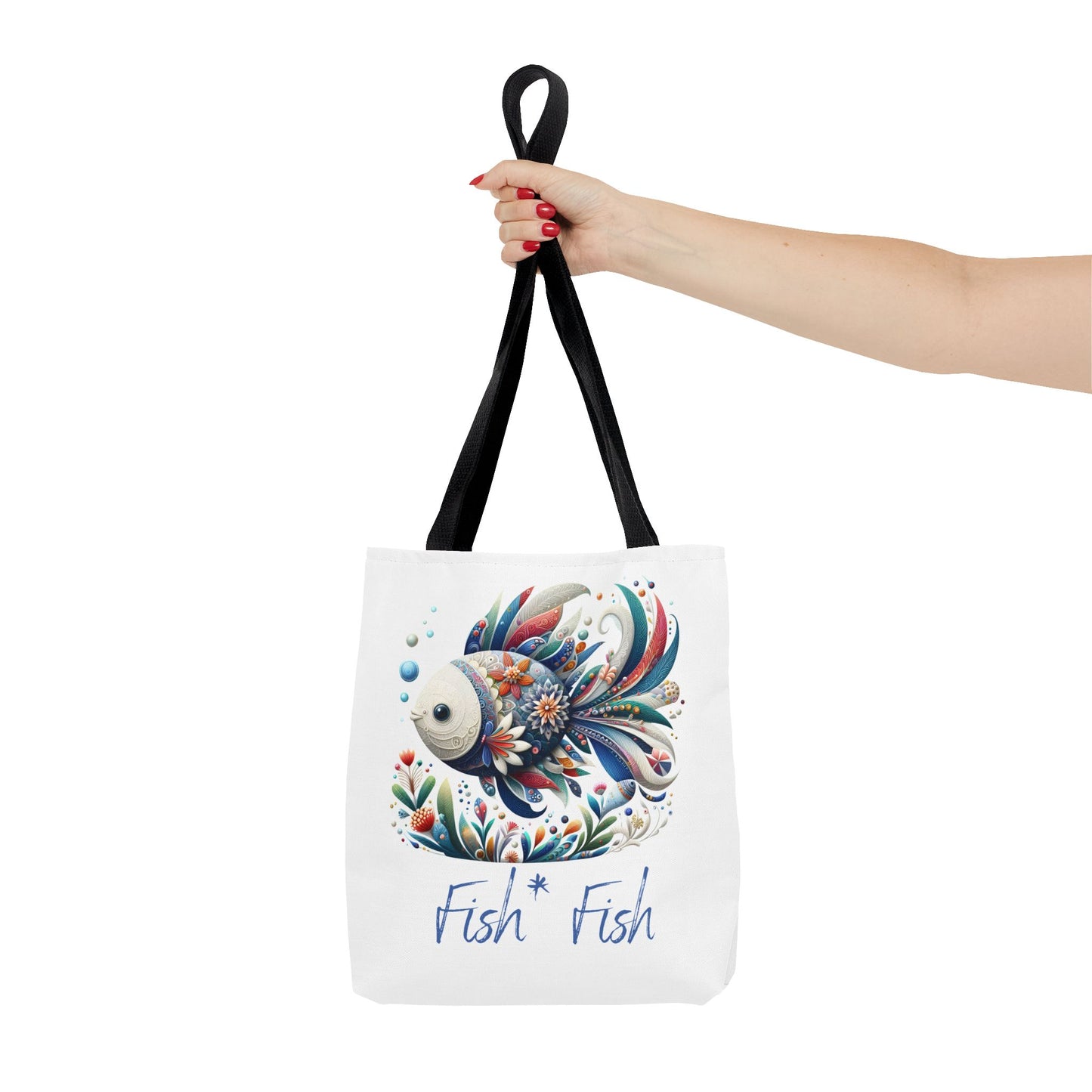 Floral Fish Tote Bag — Colorful Whimsical "Fish Fish" Canvas Tote