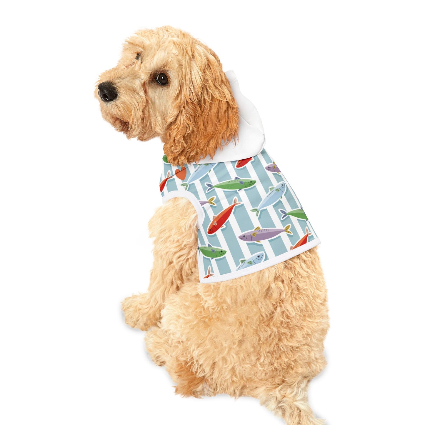 Pet Hoodie — Colorful Fish & Hearts Pattern Dog Hoodie