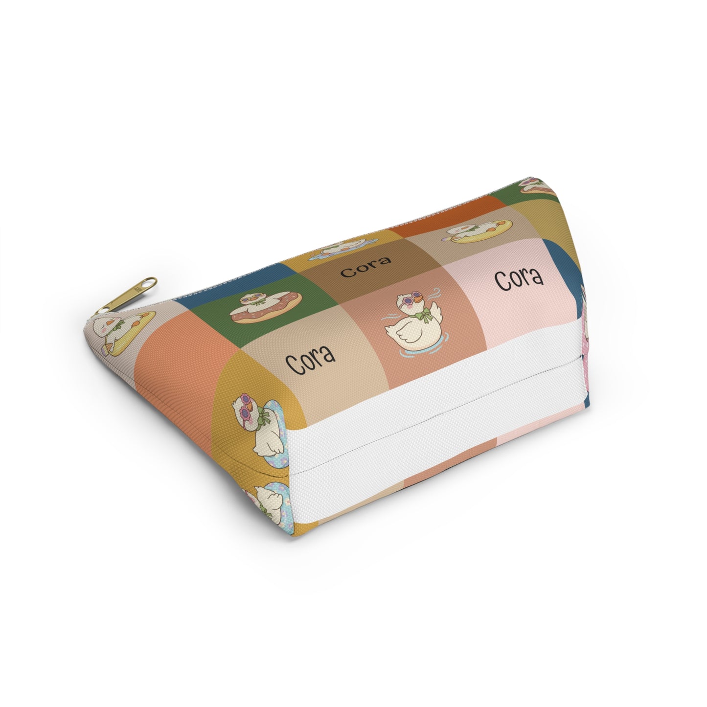 Personalized Duck Pattern Accessory Pouch — Custom Name Cosmetic Bag