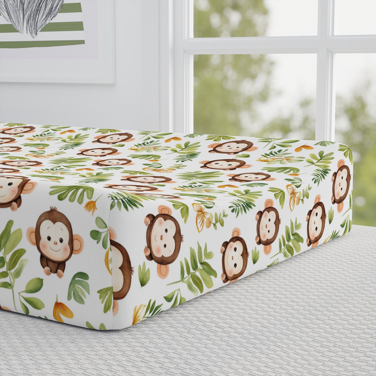 Jungle Monkey Baby Changing Pad Cover – Personalized Nursery Waterproof Cotton Fit