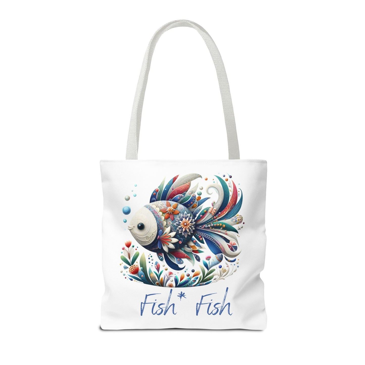 Floral Fish Tote Bag — Colorful Whimsical "Fish Fish" Canvas Tote