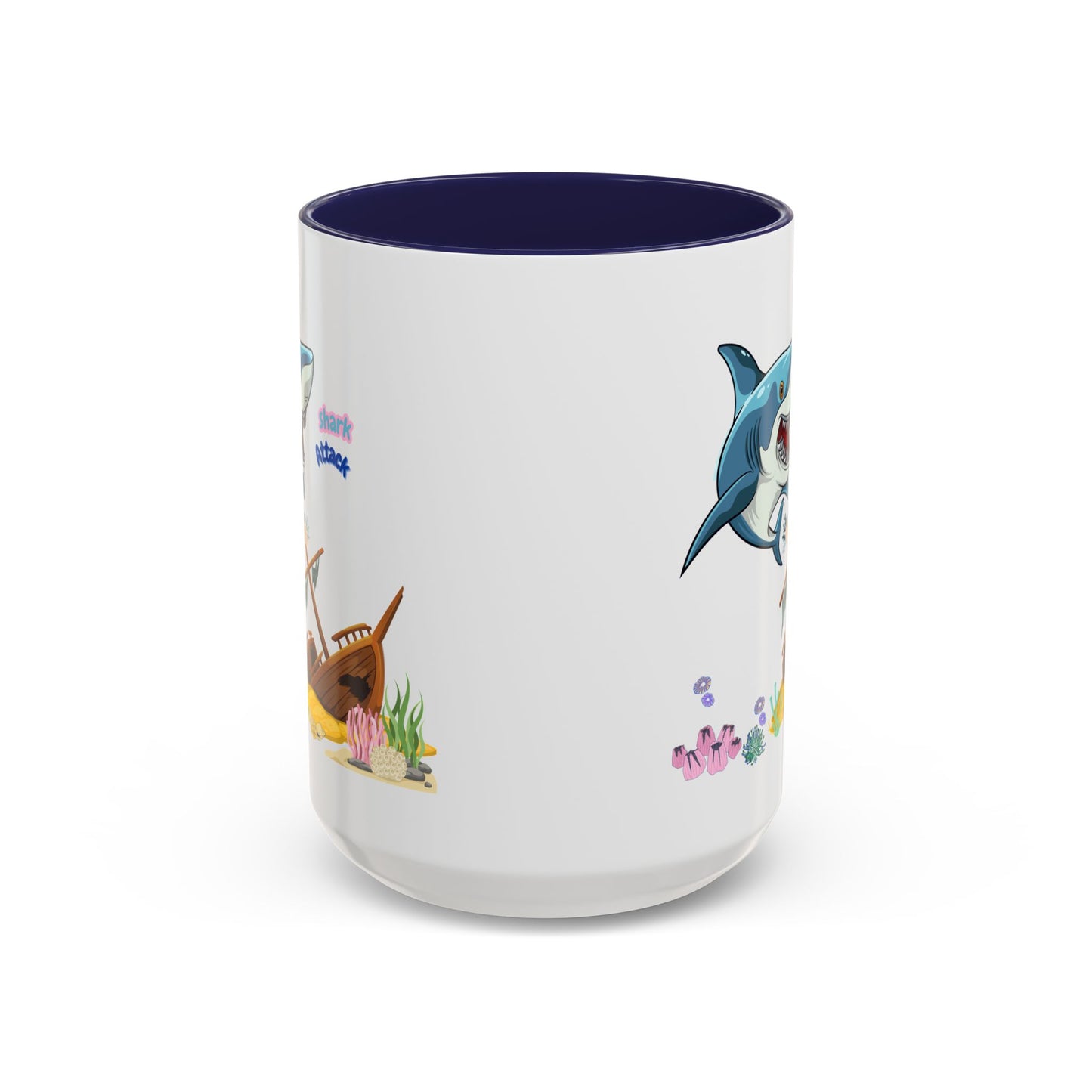 Shark ship colorful coral reef Coffee Mug