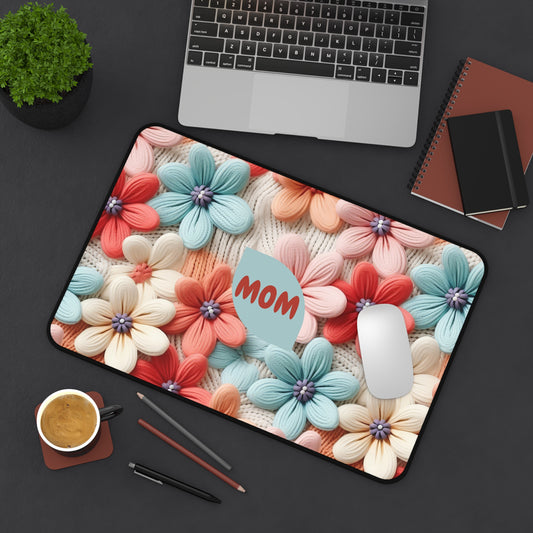 Floral 'MOM' Desk Mat — Pastel 3D Flower Mouse Pad for Mother's Day