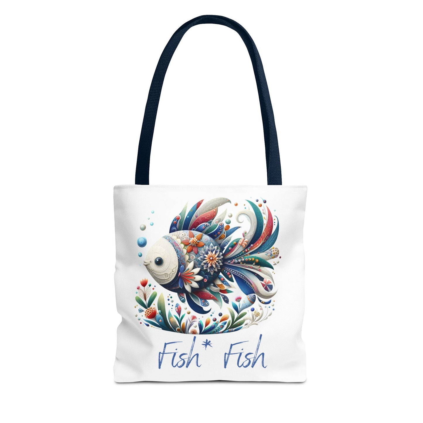 Floral Fish Tote Bag — Colorful Whimsical "Fish Fish" Canvas Tote