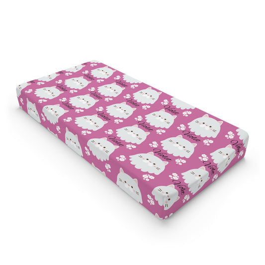 Pink Kawaii Cat Baby Changing Pad Cover – Cute Nursery Decor for Infant Care