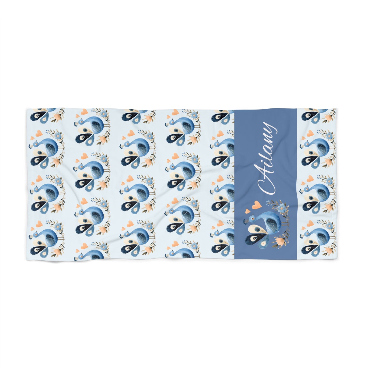 Personalized Dolphin Beach Towel — Blue Floral Ocean Design, Custom Name Option