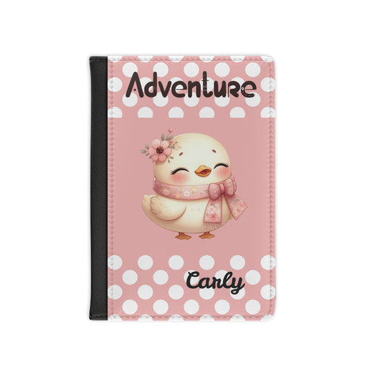 Personalized Pink Chick Passport Cover – ‘Adventure’ Travel Document Holder with Name