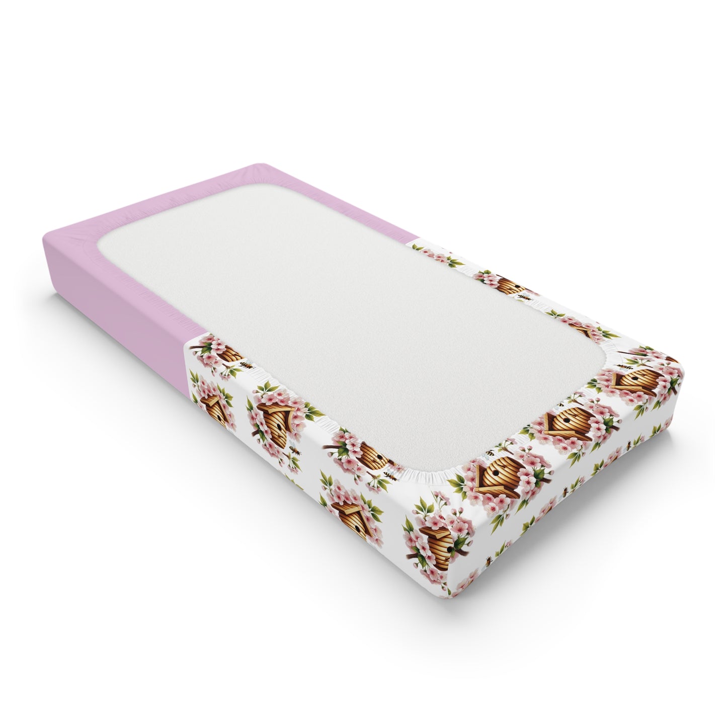 Bee & Birdhouse Baby Changing Pad Cover — Personalized Floral Nursery Accessory