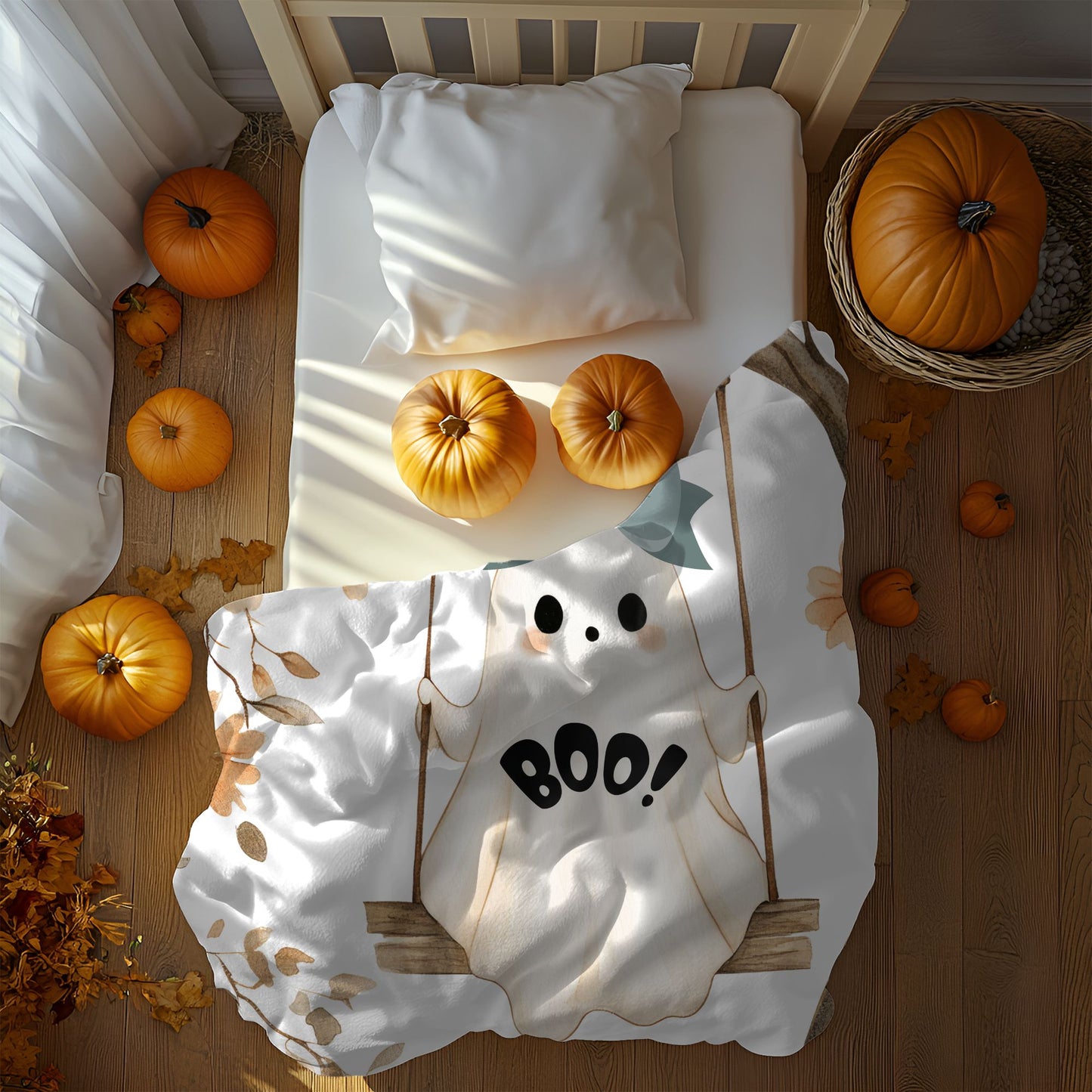 Cozy Halloween Velveteen Plush Blanket, Soft Throw for Fall Decor, Boo Ghost Design, Perfect for Movie Nights & Gifts