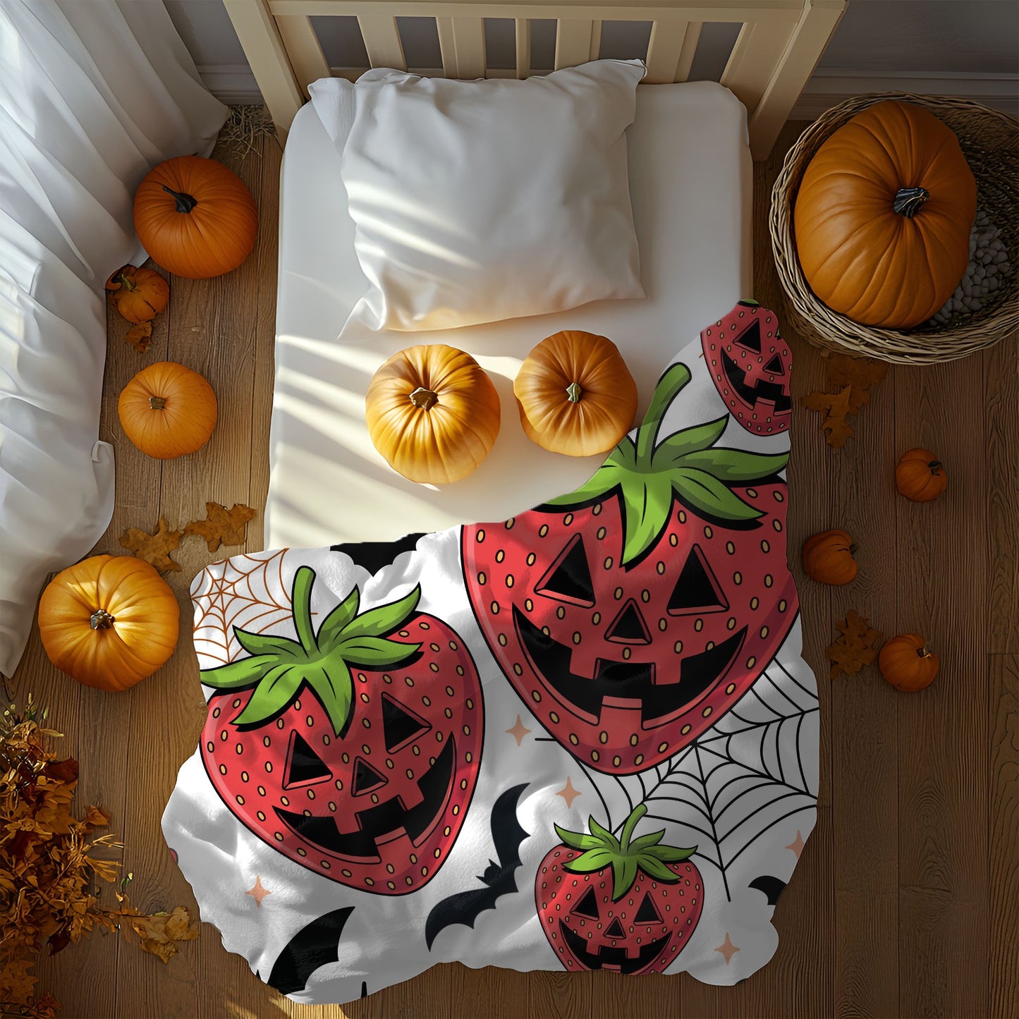 Halloween Strawberry Plush Blanket, Cozy Throw for Fall Decor, Cute Halloween Gift, Spooky Seasonal Blanket, Warm Home Accessory