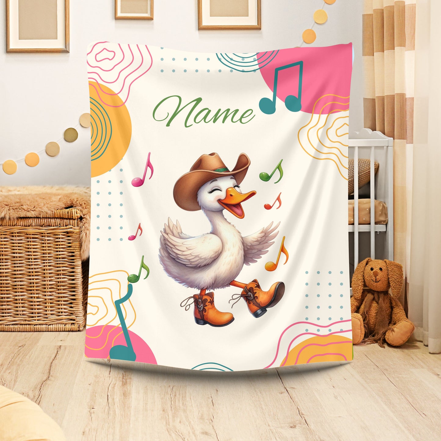 Personalized Velveteen Plush Blanket with Music Notes and Dancing Duck Design, Cozy Home Decor, Gift for Kids, Baby Shower, Nursery, [...]