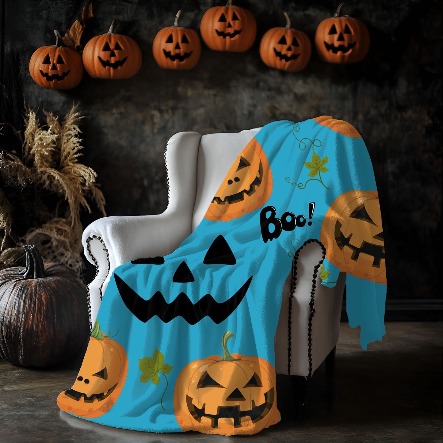 Halloween Pumpkin Plush Blanket, Cozy Throw for Fall Decor, Spooky Home Accents, Perfect for Trick or Treating