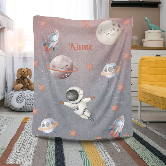 Personalized Space-Themed Velveteen Plush Blanket, Cozy Kids Blanket, Astronaut Decor, Custom Baby Shower Gift, Soft Throw Blanket