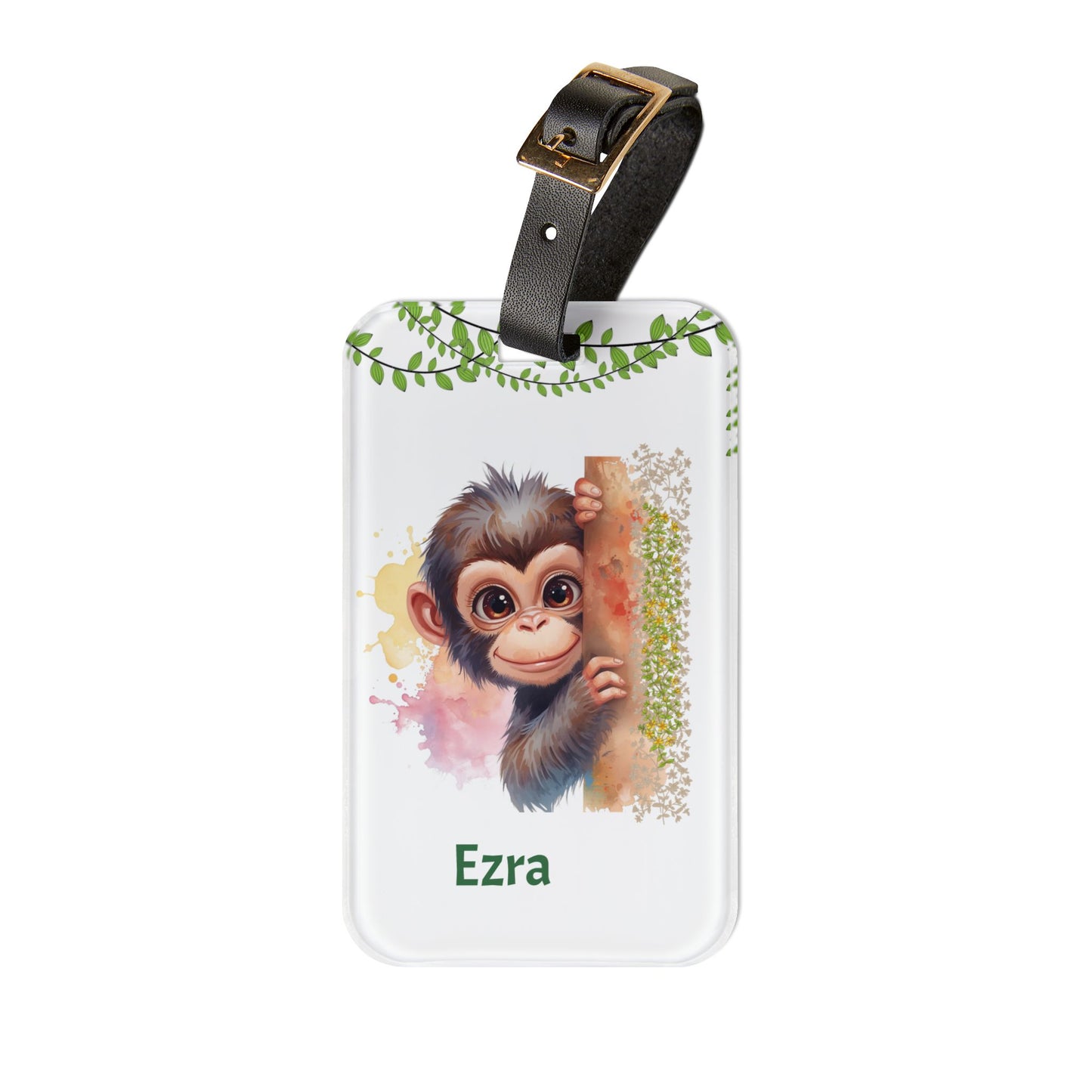 Personalized Monkey Luggage Tag – Cute Baby Chimp Name Travel ID (Ezra)