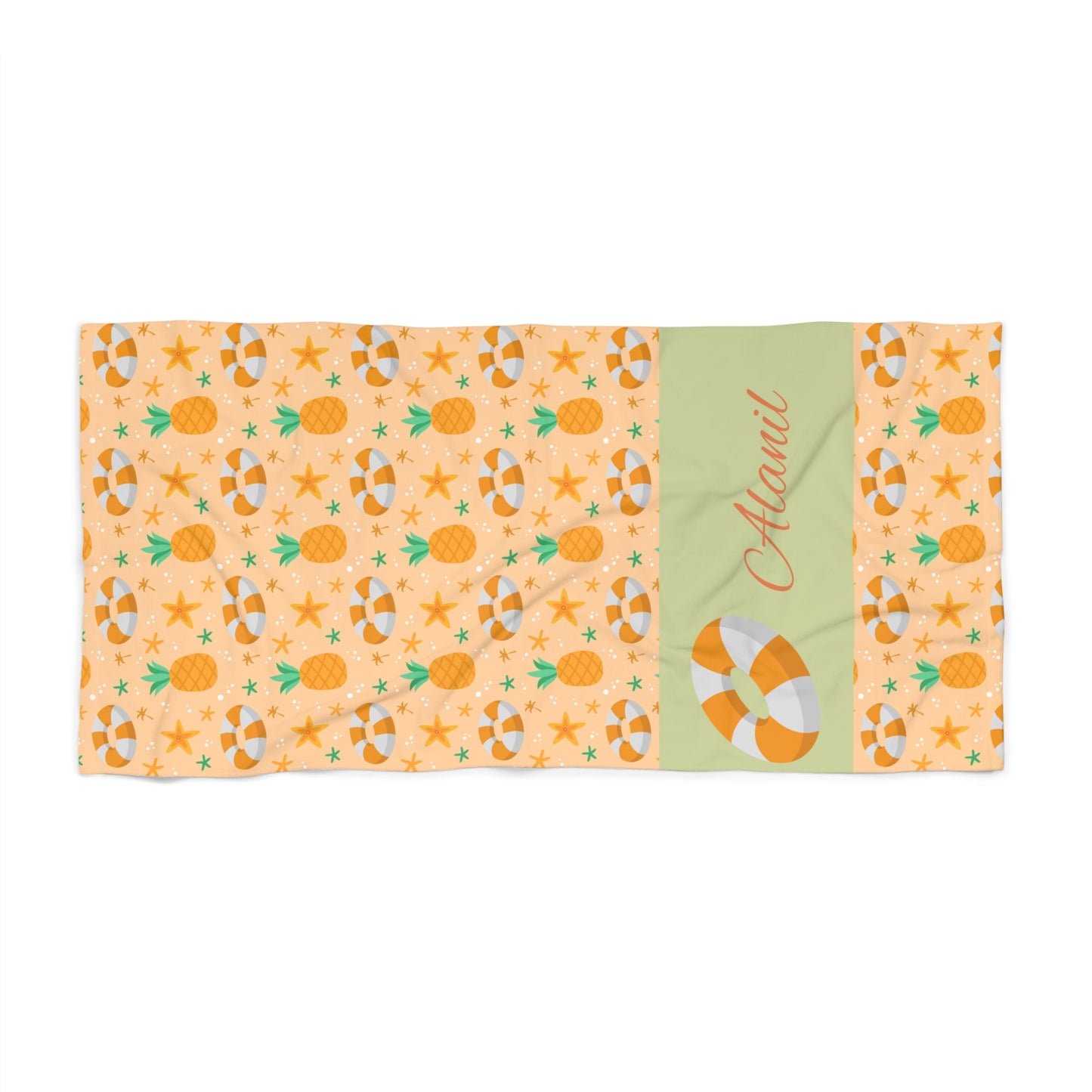 Personalized Pineapple & Lifesaver Beach Towel — Custom Name Tropical Summer Towel
