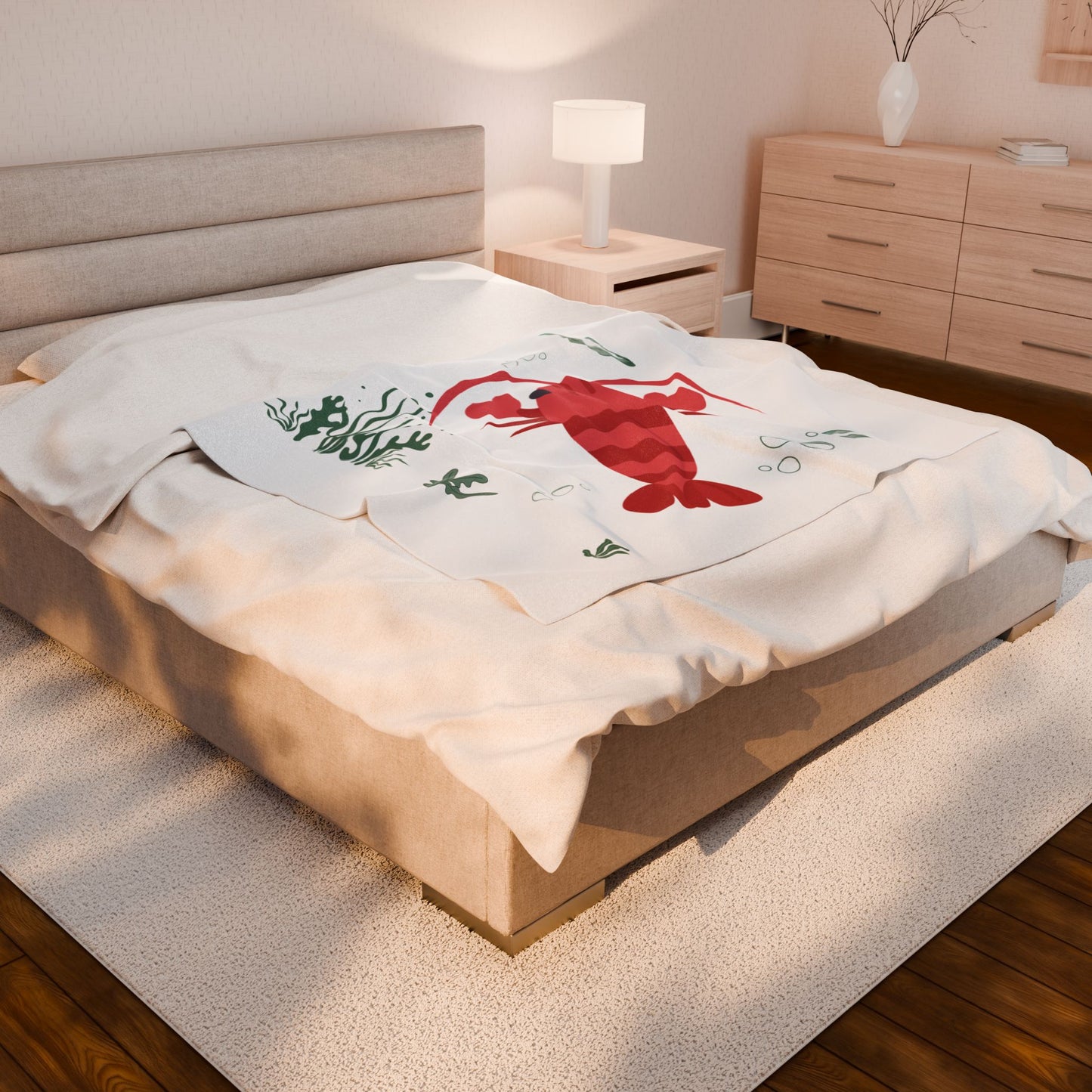 Red crayfish in an aquatic environment Velveteen Plush Blanket