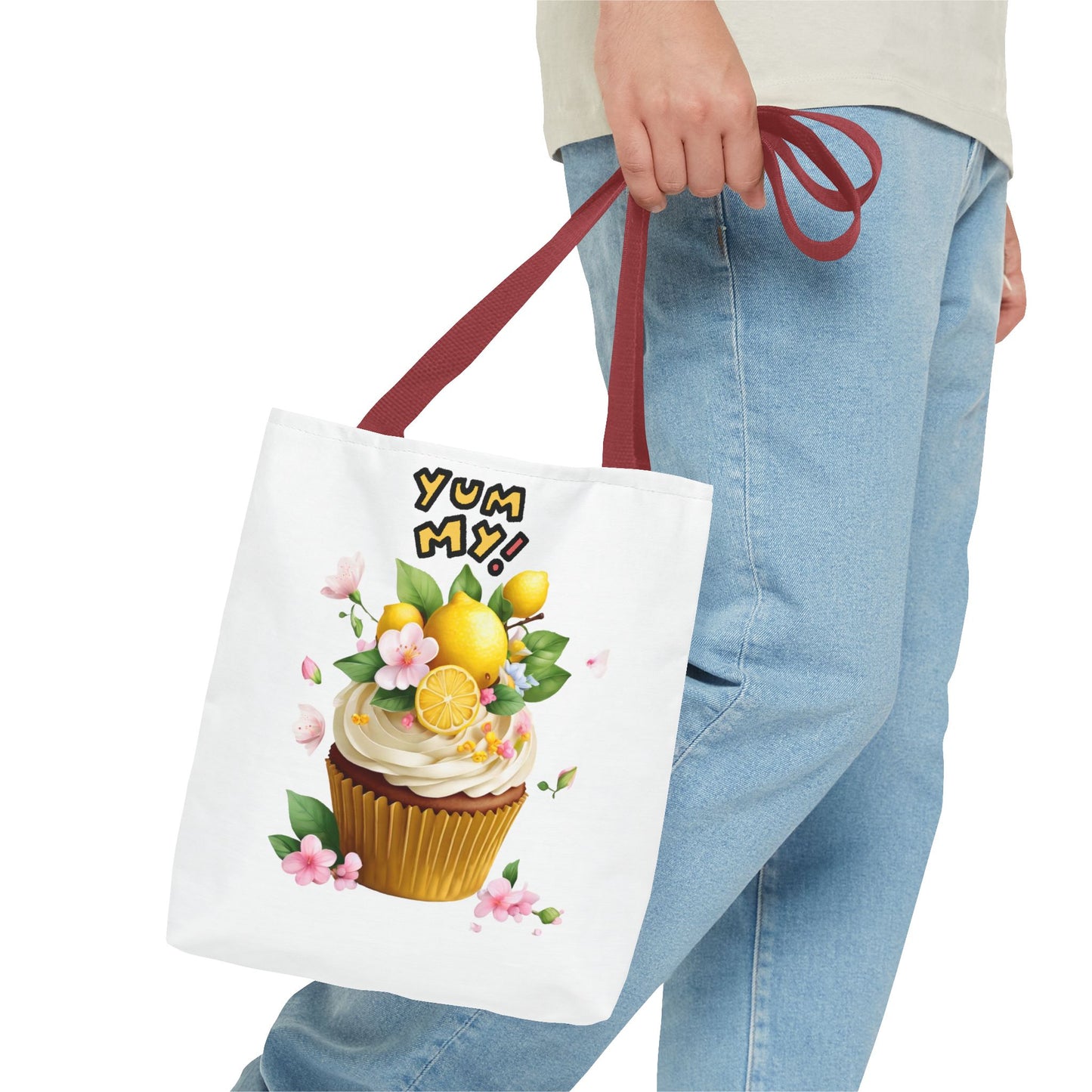 Lemon Cupcake Tote Bag — "Yum My!" Cute Dessert Floral Market Tote