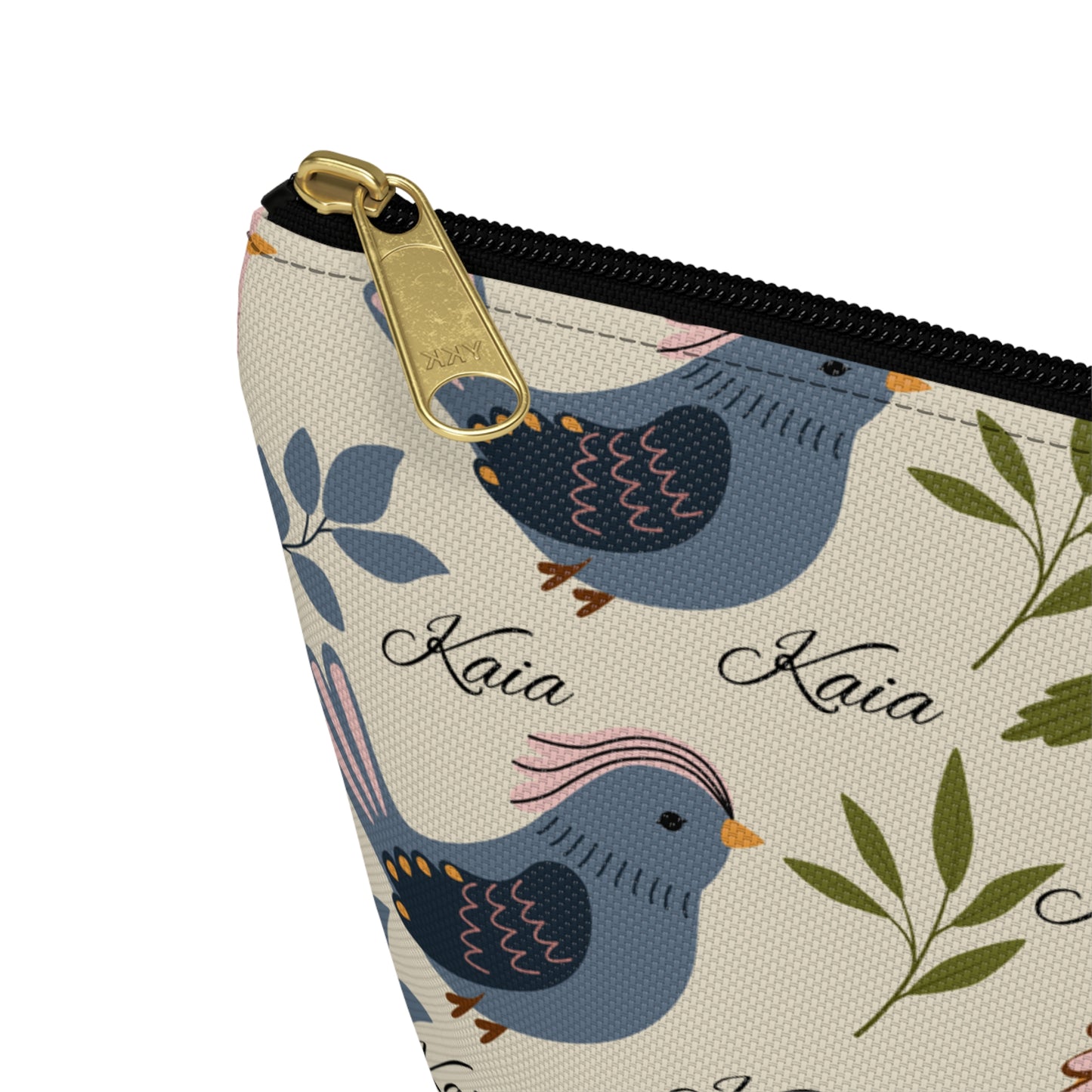 Bird Pattern Accessory Pouch — Personalized "Kaia" Cosmetic Bag