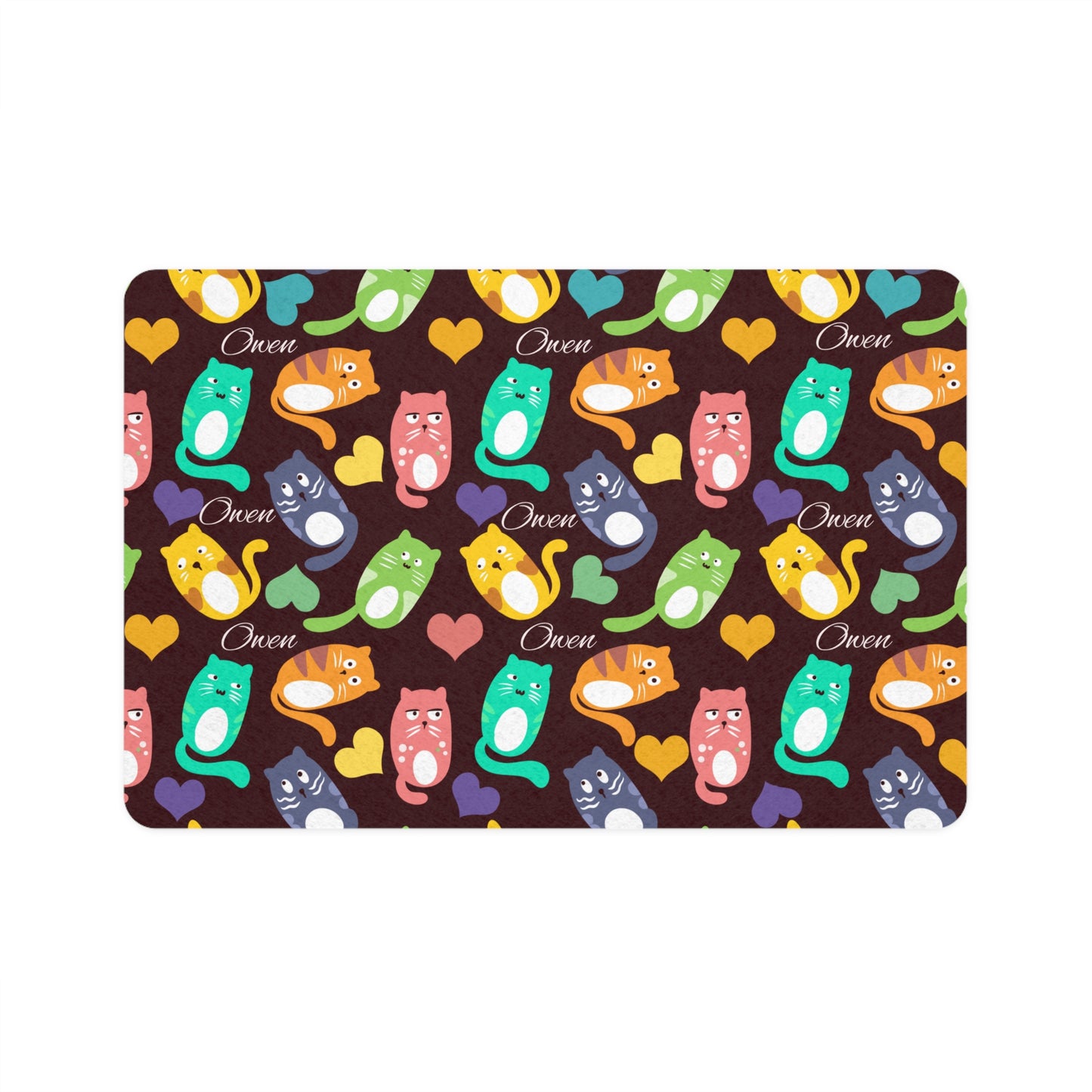 Colorful Cat Pattern Pet Food Mat (12x18) — Non-Slip Waterproof Placemat for Cats & Small Dogs