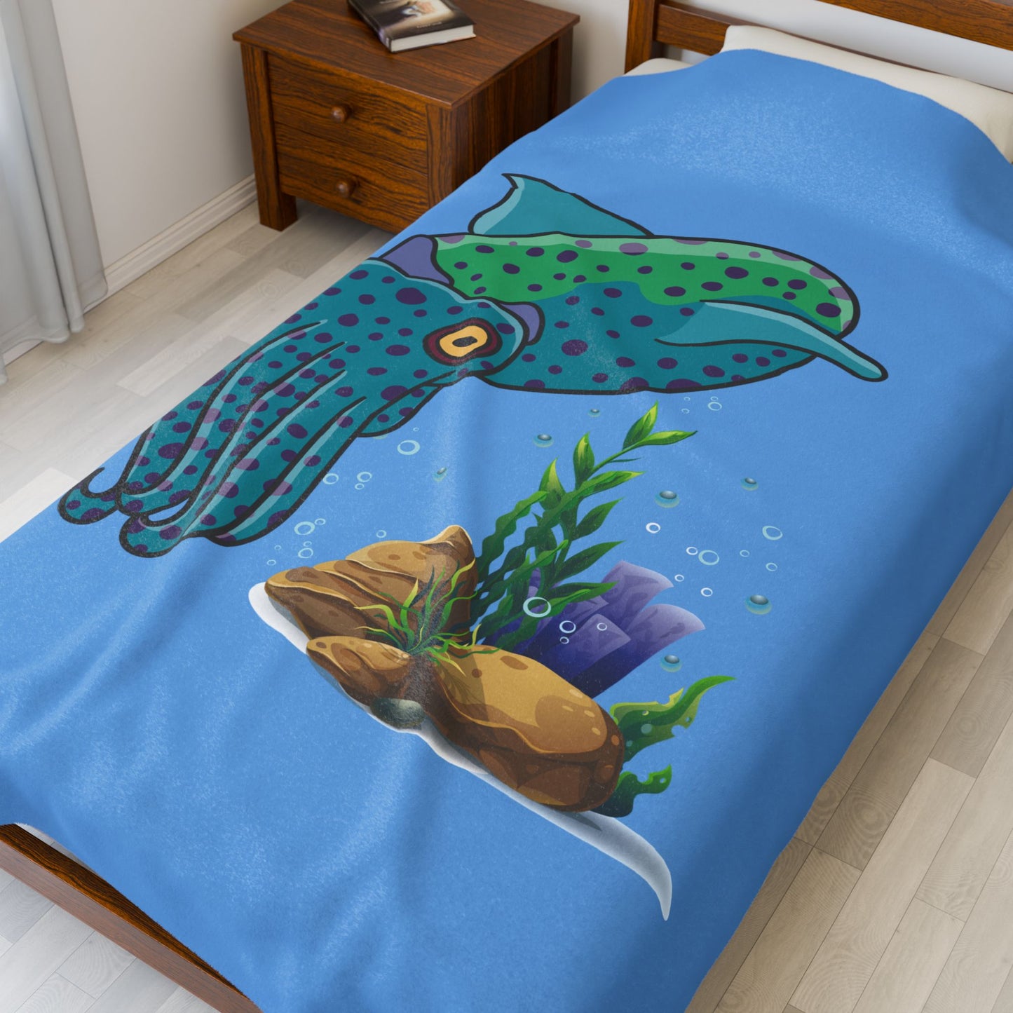 Cute with marine habitat coral and bubbles Velveteen Plush Blanket