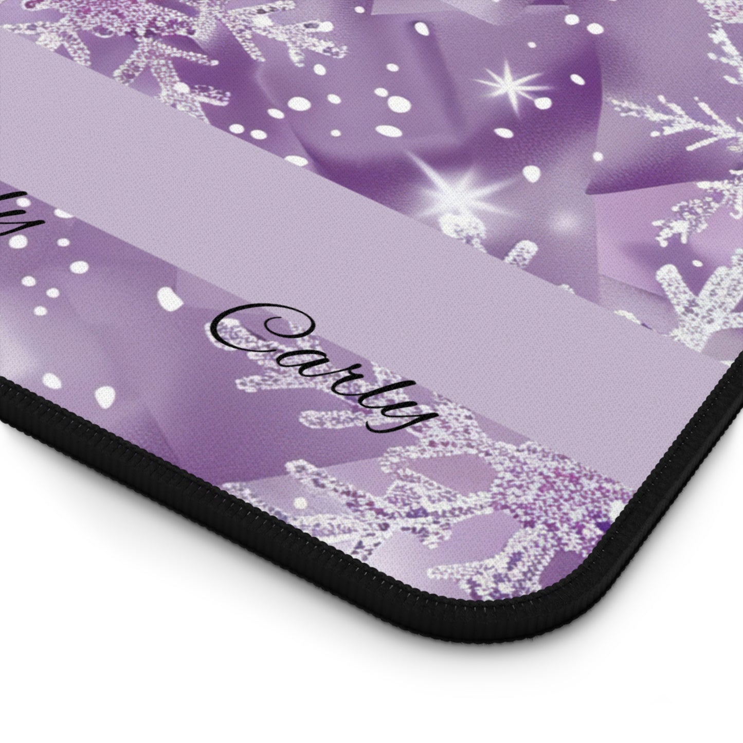 Personalized Snowflake Desk Mat, Custom Mouse Pad, Winter Office Decor, Holiday Gift, Purple Snowflakes