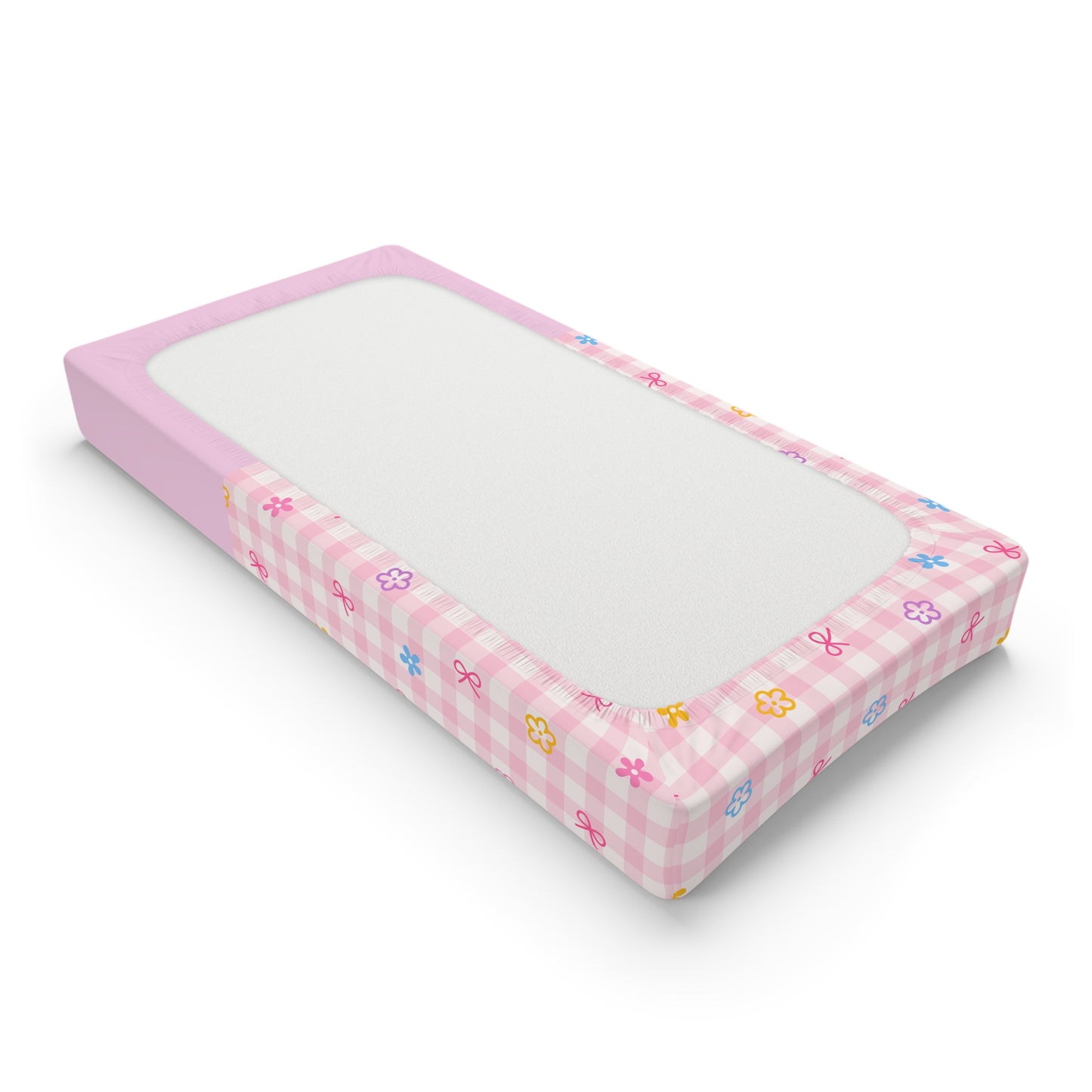 Pink Gingham Floral Baby Changing Pad Cover — Personalized Name Option