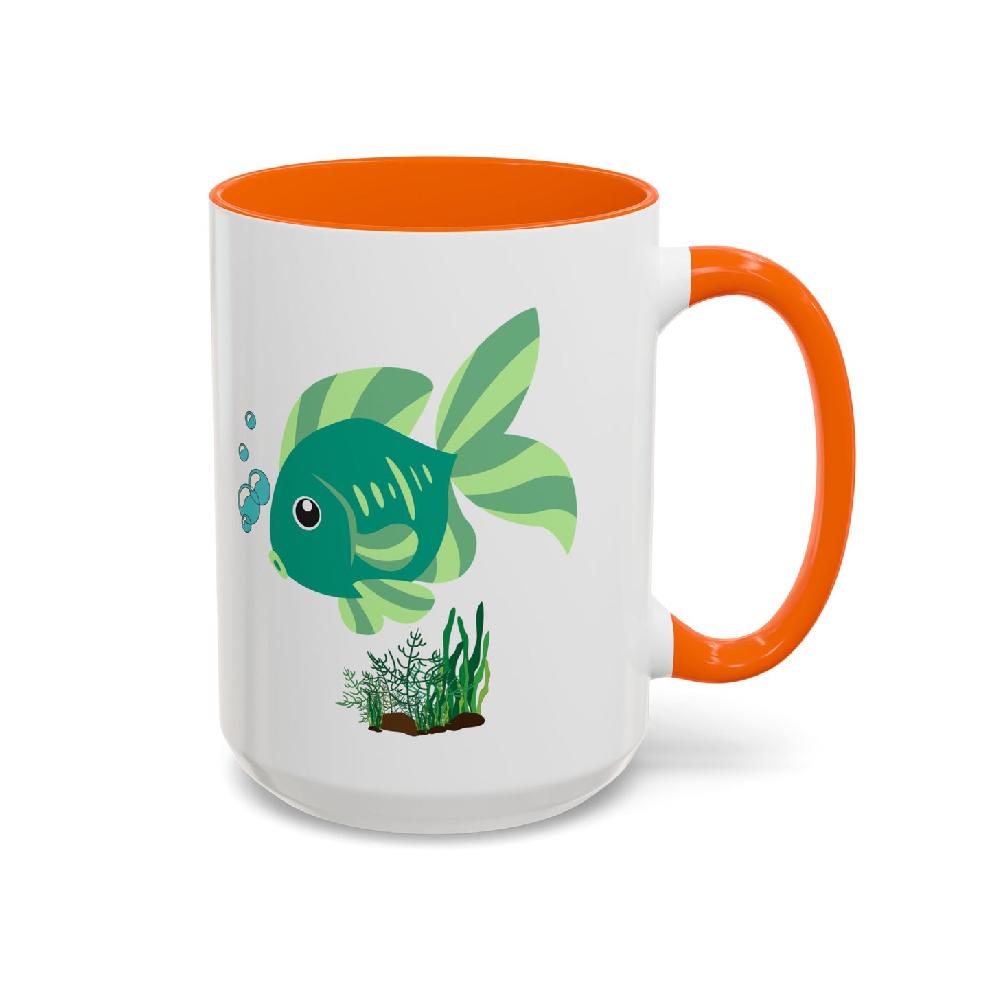 Green fish with bubbles and aquatic plants Coffee Mug