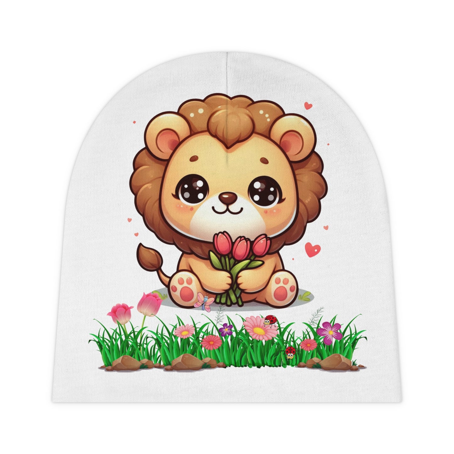 Cute Lion Baby Beanie — Floral Tulip Nursery Hat for Newborns