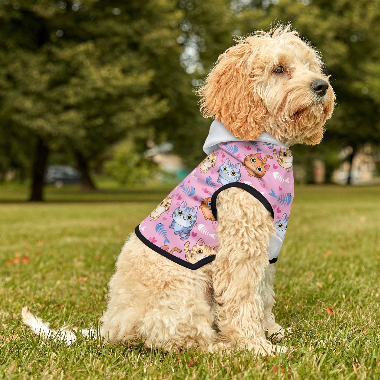 Cute Kitty Print Pet Hoodie - Pink Cat Pattern Dog & Cat Hoodie